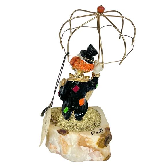 Ron Lee Hobo Clown with Umbrella Figurine Gold Onyx Hand Painted Signed 1987 - Picture 3 of 16